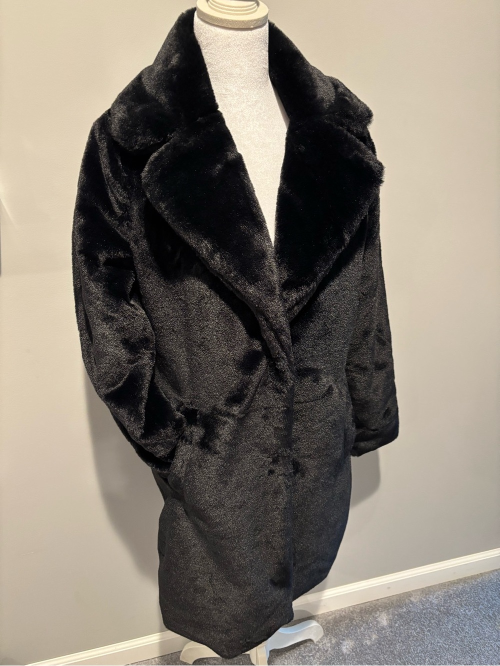 Women’s Black Faux Fur Pea Coat - Plush Winter Jacket